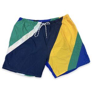 Vtg 90s Nautica Color Block Swim Trunks Shorts Green Blue Yellow Stripe Men’s L